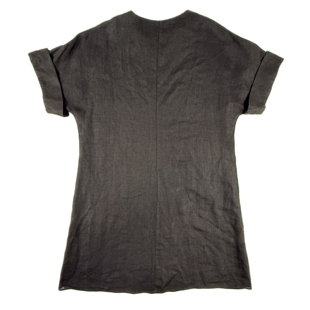 Aguel Black 100% Linen Women Top Tunic Sz S Short Sleeve V Neck - Picture 6 of 8